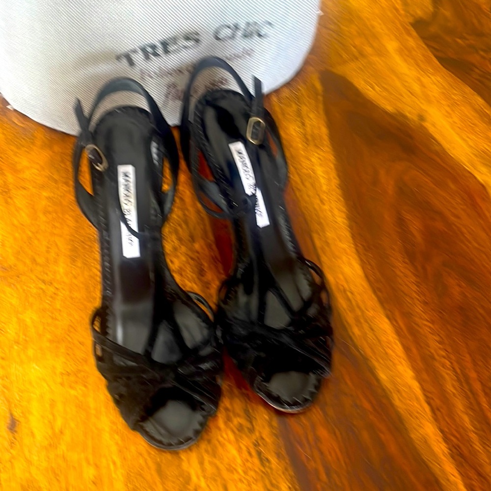 Manilo Blahnik blk suede sandals very chic not too high, very comfortable.